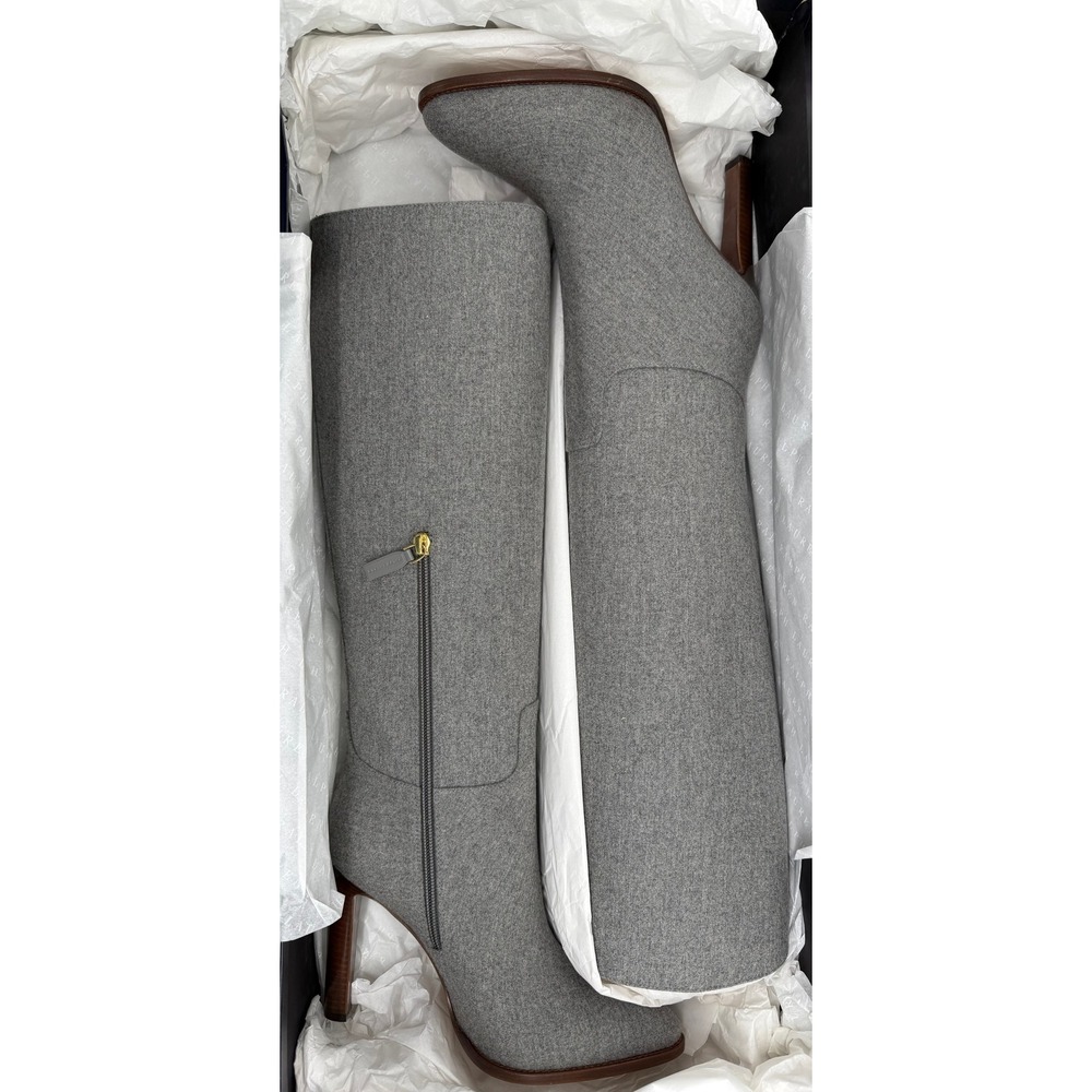 Ralph Lauren Purple label Grey Wool Felt Knee High Boots 38.5 B Made in Italy